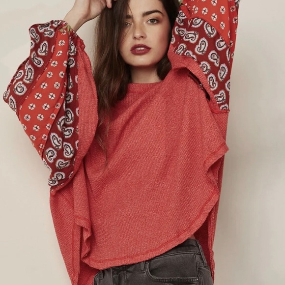 Free People Tops - Free People Blossom Thermal Sweater Oversized Balloon Sleeve Boho Slouchy Top L